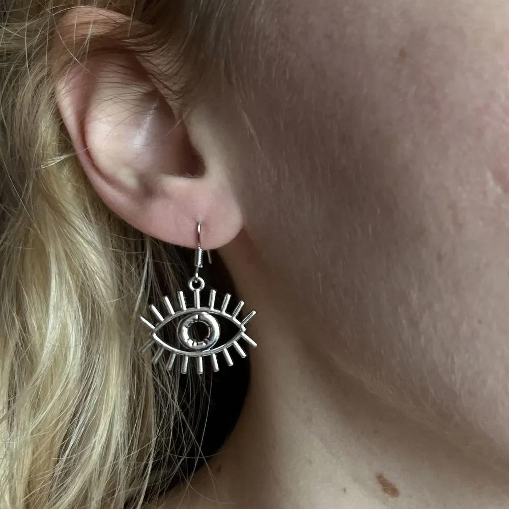 Statement Silver Evil Eye Earrings Inches Bohemian Whimsigoth Feminine Y2K
